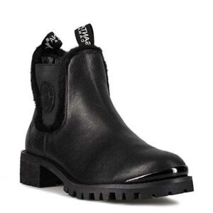 Santana Canada Women's Nina Leather Faux Fur Trim Ankle Boots‎ Black Size 11
